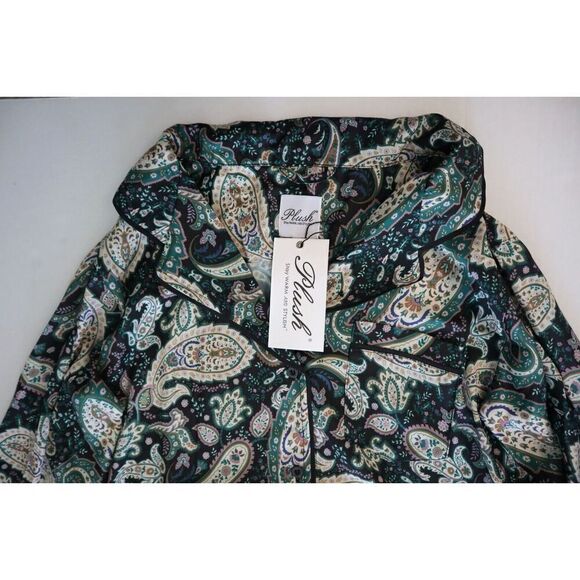 Plush x Revolve SET09W01GPA Women Sz XS Green Paisley Faux Silk Pajama Set - Picture 3 of 15